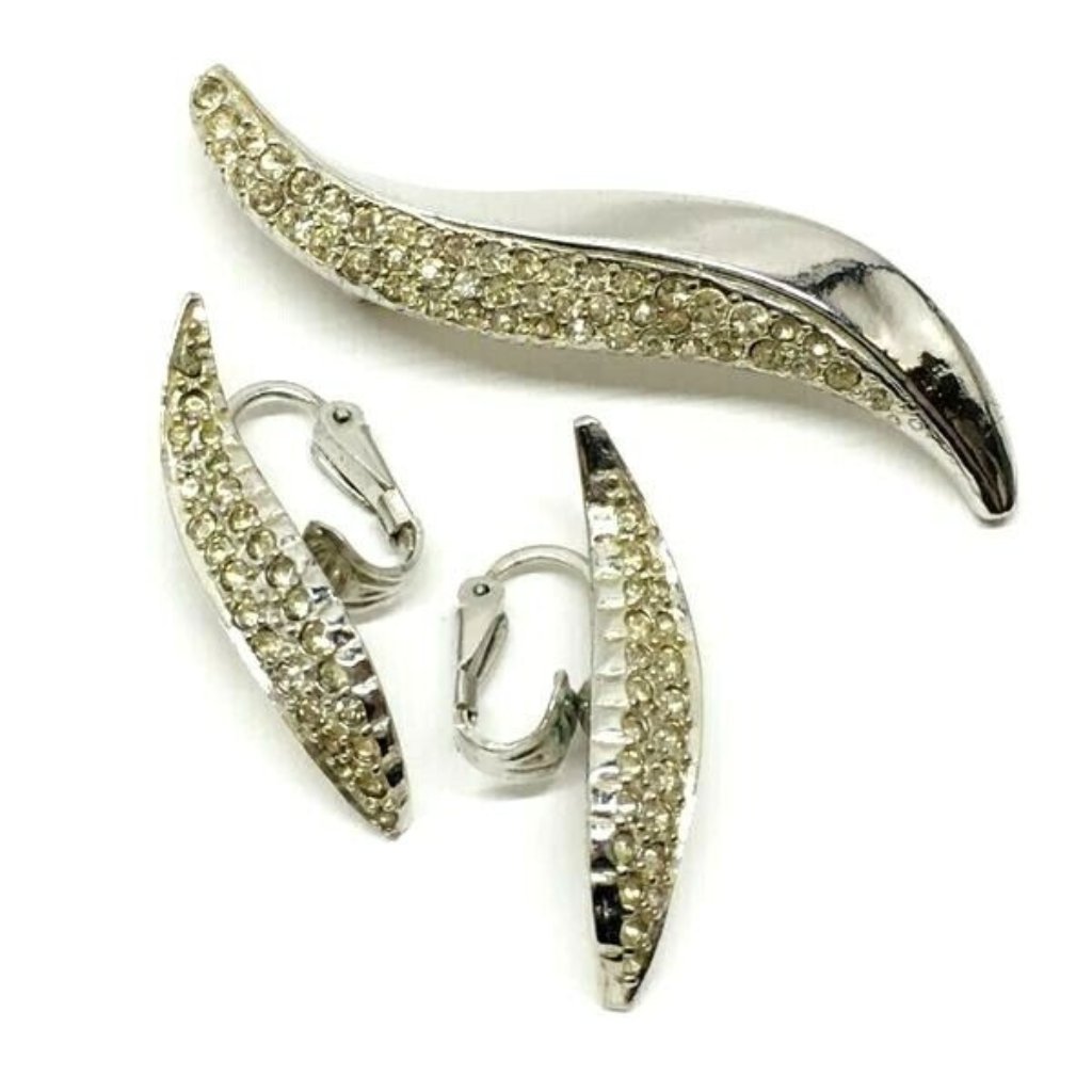 Vintage Hattie Carnegie Silver Tone Brooch & Earring Set